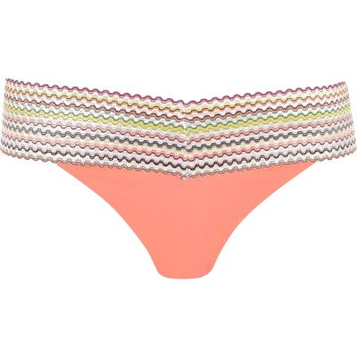 Coral stripe bandage bikini bottoms